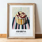 Amarena – on Striped Tablecloth, Gelato Print, in wooden frame leaning on the floor