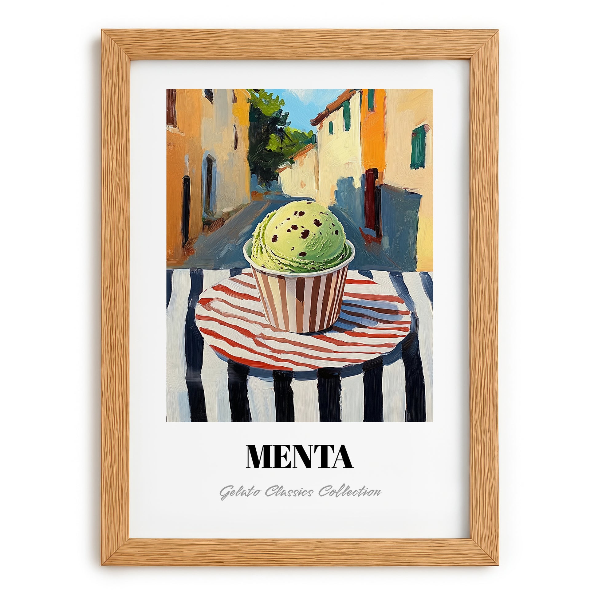 Gelato Menta – Italian Café on the Corner, Gelato Painting, set in oak frame