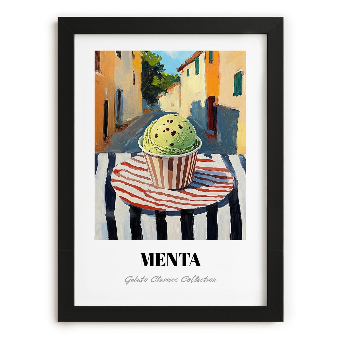 Gelato Menta – Italian Café on the Corner, Gelato Painting, in sleek black frame