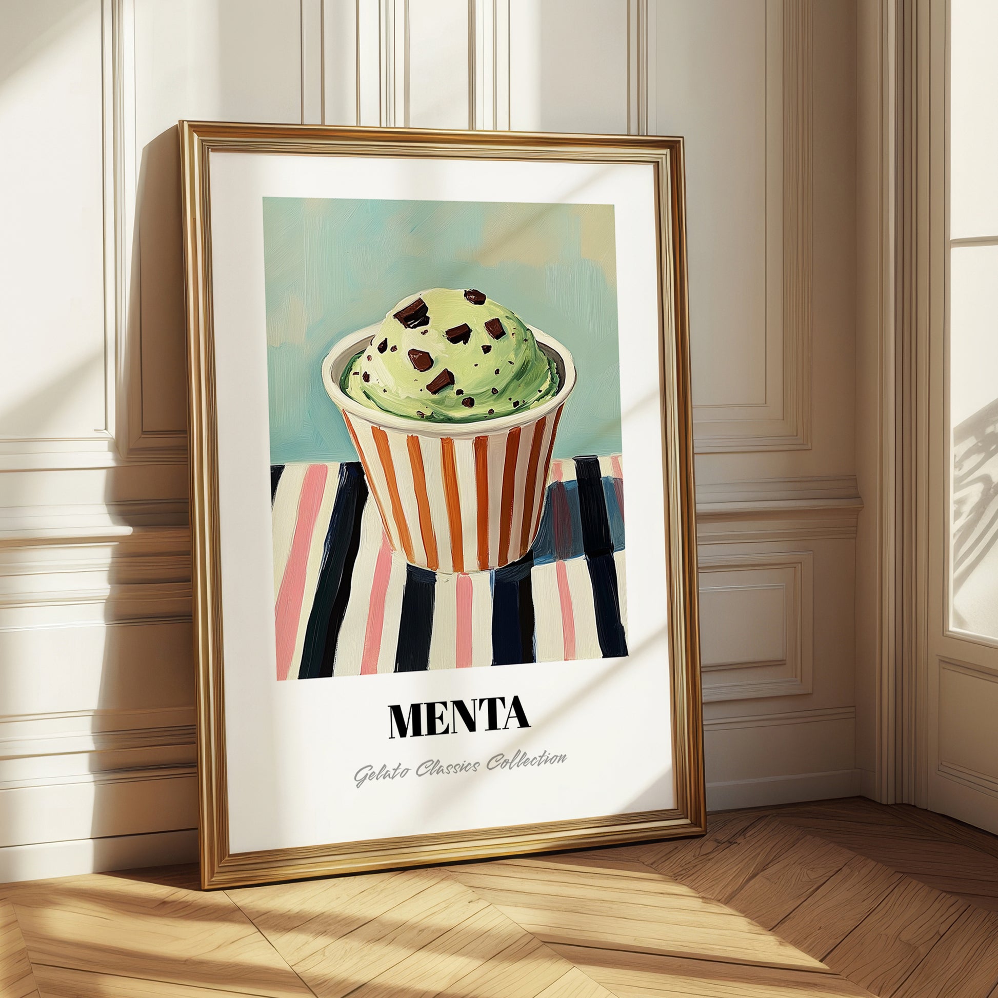 Menta – on Striped Tablecloth, Gelato Poster