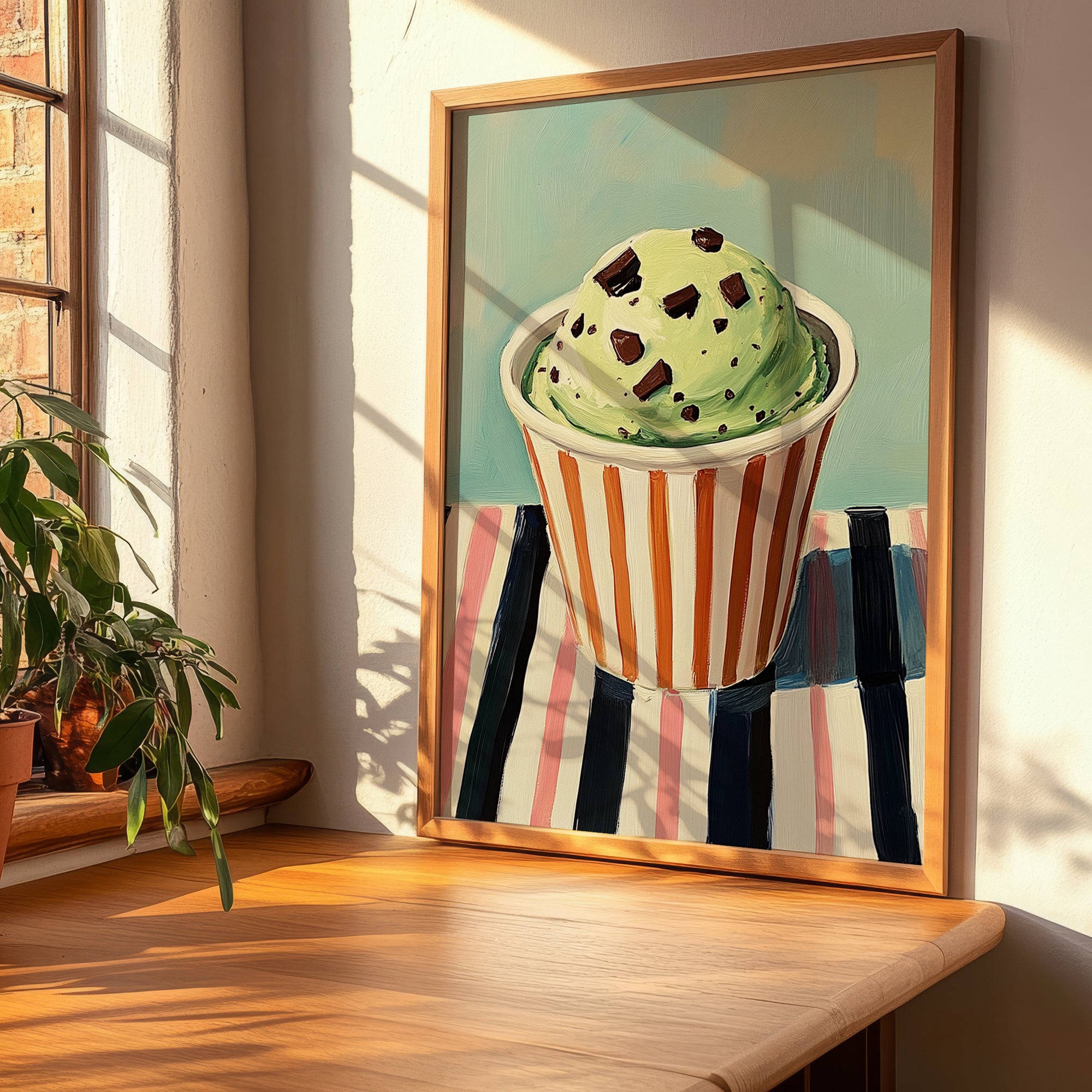 Menta – on Striped Tablecloth, Gelato Poster, clean layout with no caption