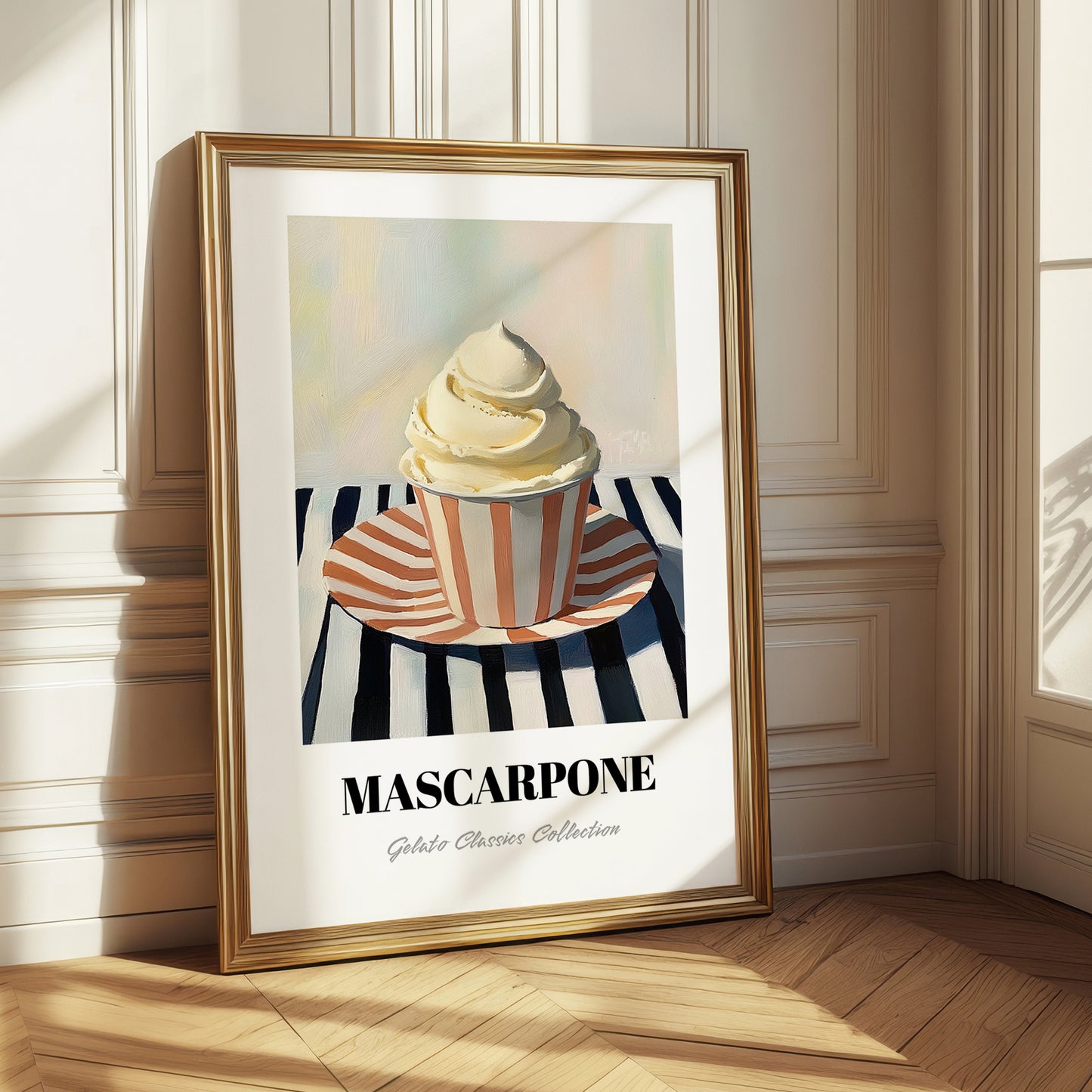Mascarpone – on Striped Tablecloth, Gelato Still Life
