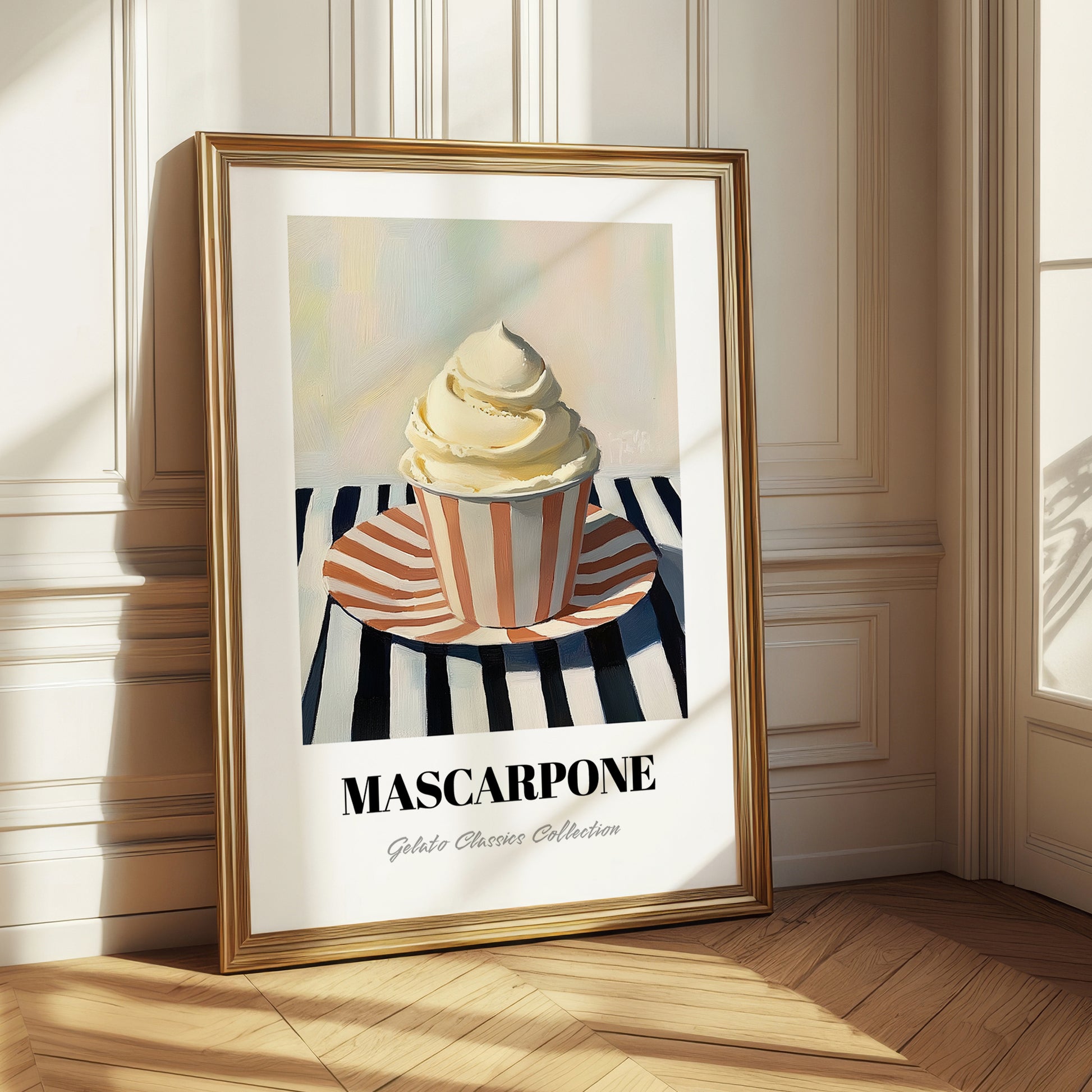 Mascarpone – on Striped Tablecloth, Gelato Still Life