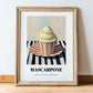 Mascarpone – on Striped Tablecloth, Gelato Still Life, in wooden frame leaning on the floor