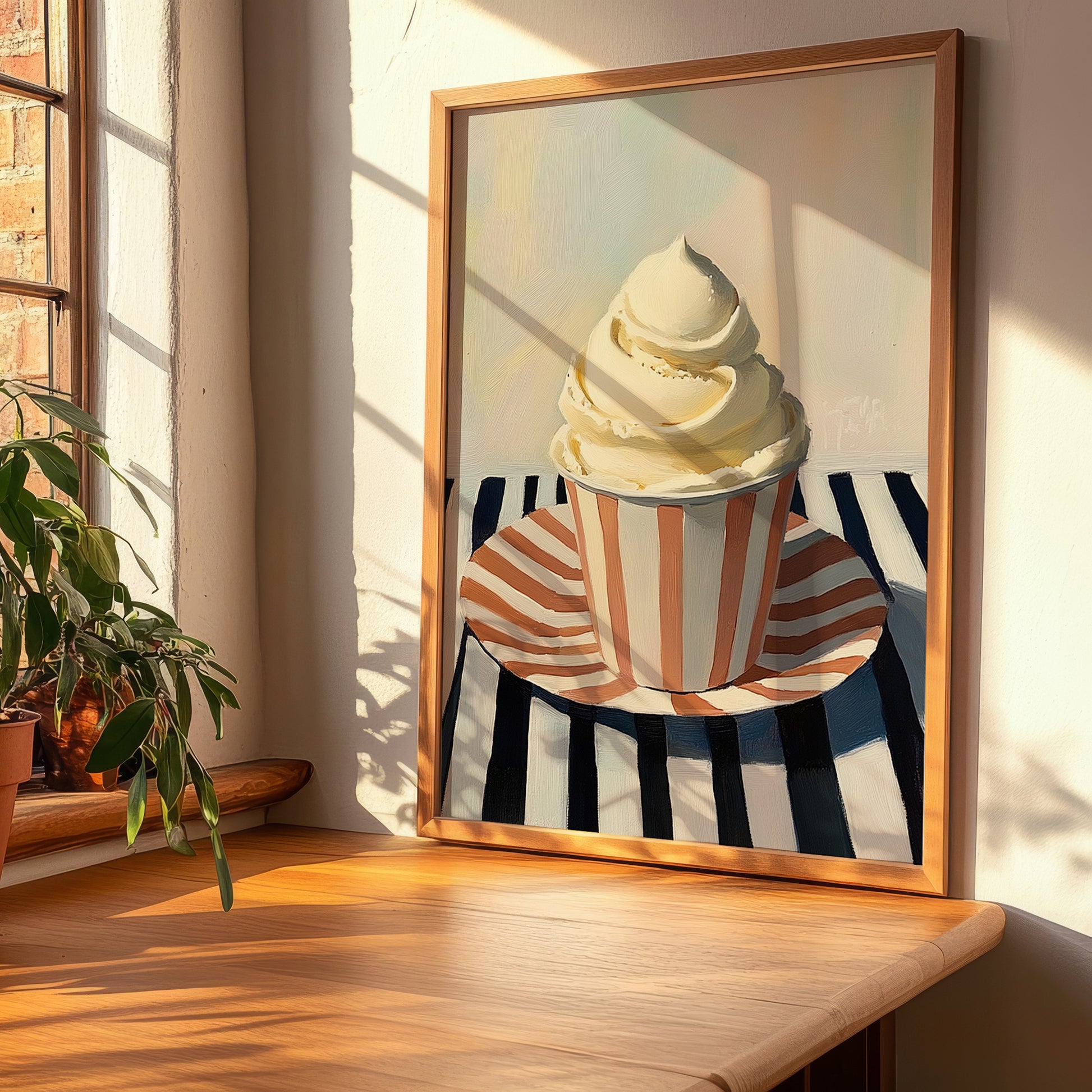 Mascarpone – on Striped Tablecloth, Gelato Still Life, clean layout with no caption