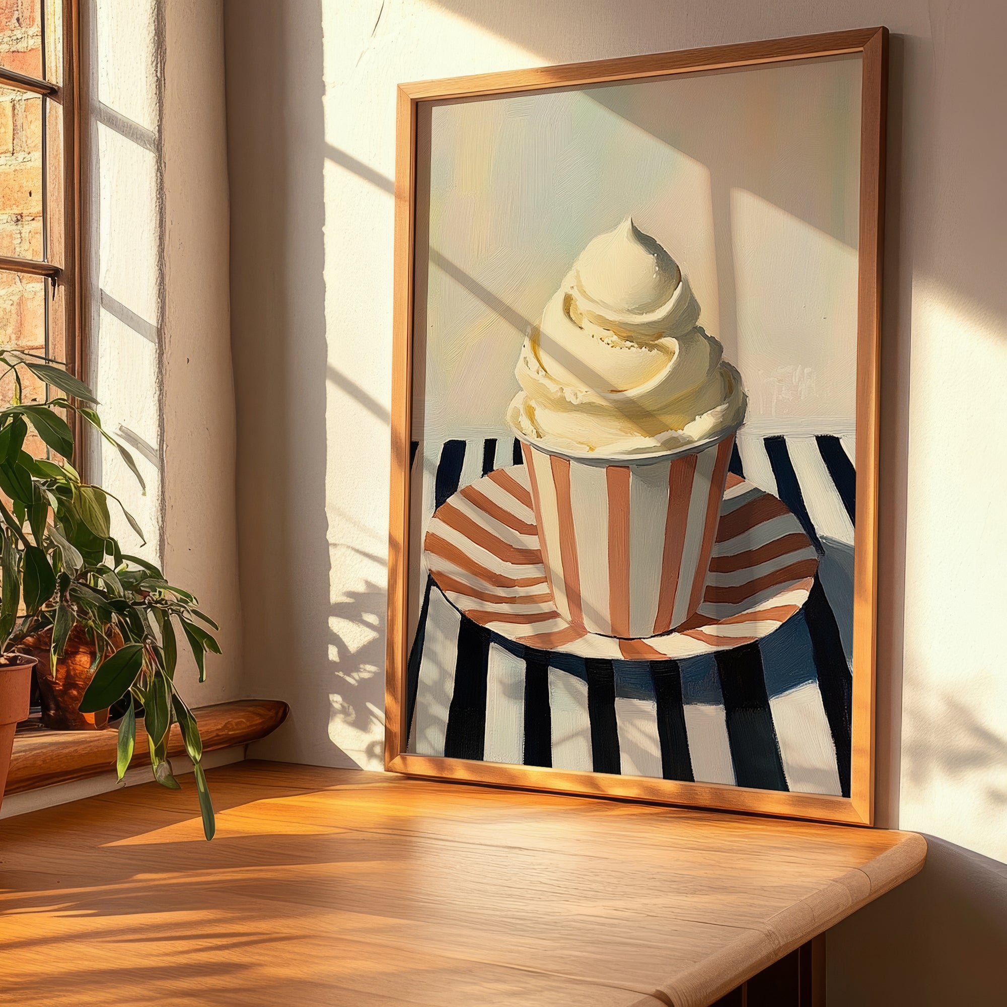 Mascarpone – on Striped Tablecloth, Gelato Still Life, clean layout with no caption