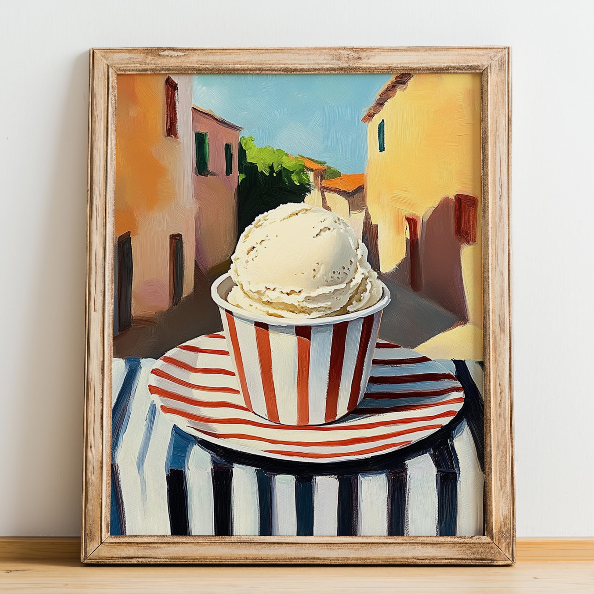 Gelato Mascarpone – Italian Street Café Scene, Gelato Still Life, no-text version framed in wood