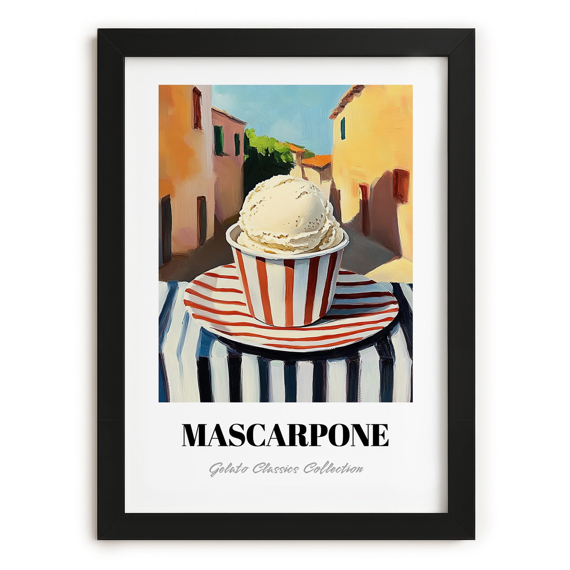 Gelato Mascarpone – Italian Street Café Scene, Gelato Still Life, in sleek black frame