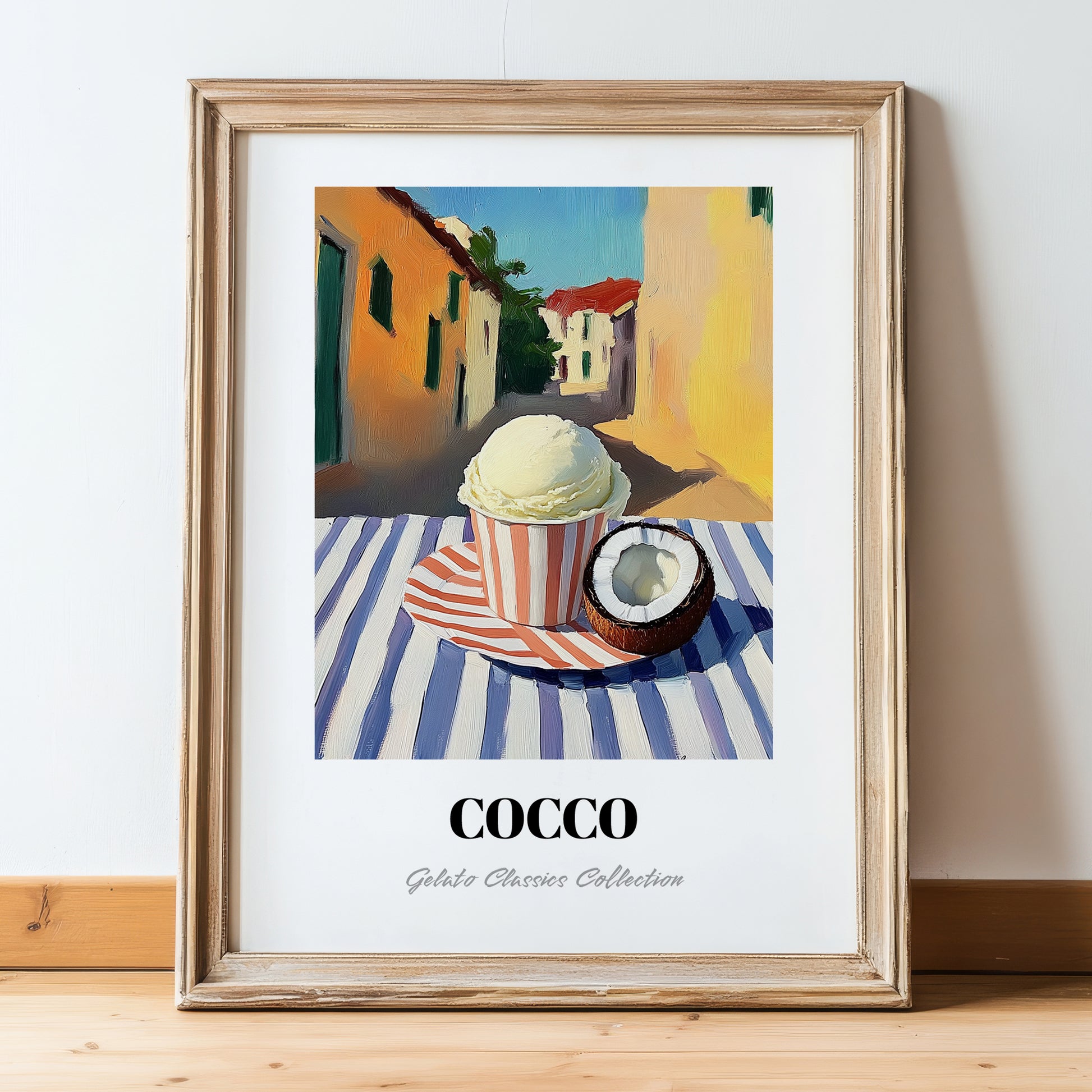 Gelato Cocco – Italian Urban Café Scene, Gelato Still Life, in wooden frame leaning on the floor