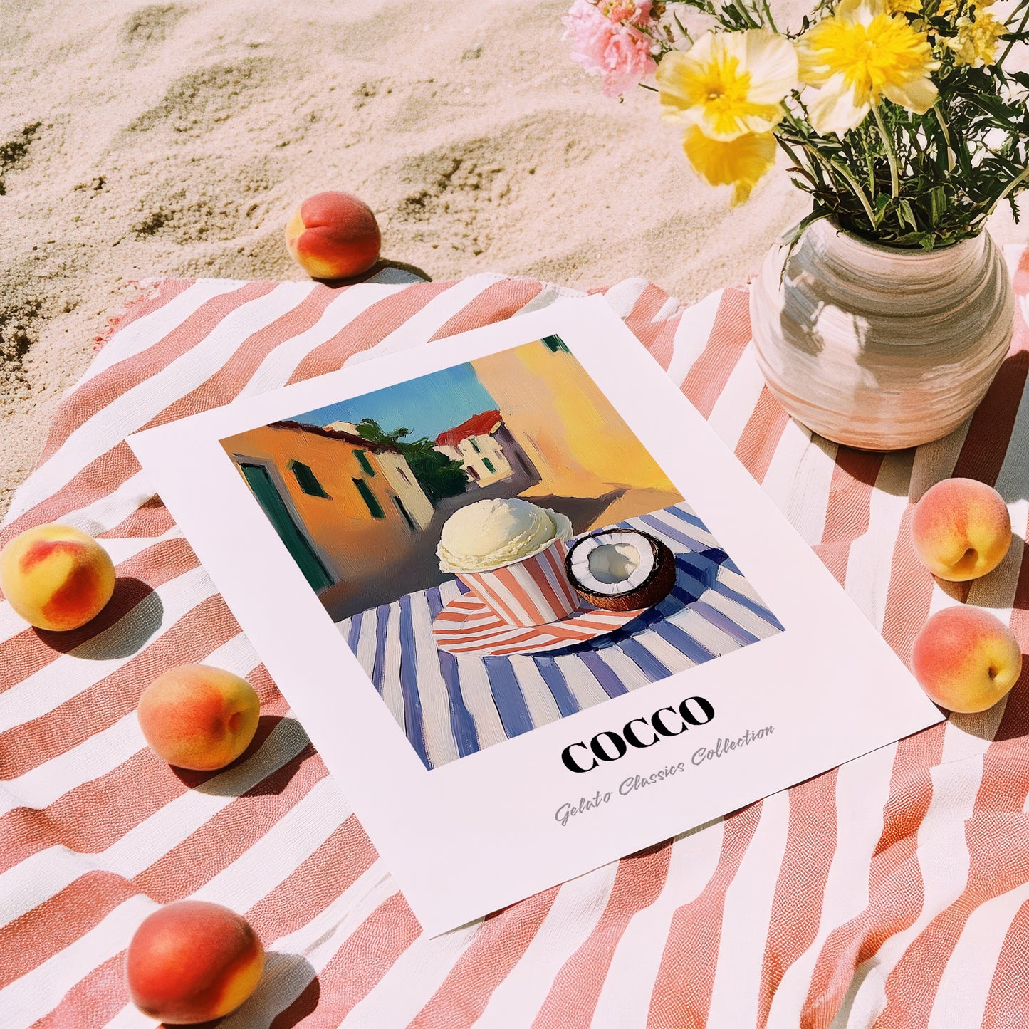 Gelato Cocco – Italian Urban Café Scene, Gelato Still Life, unframed on coastal sand