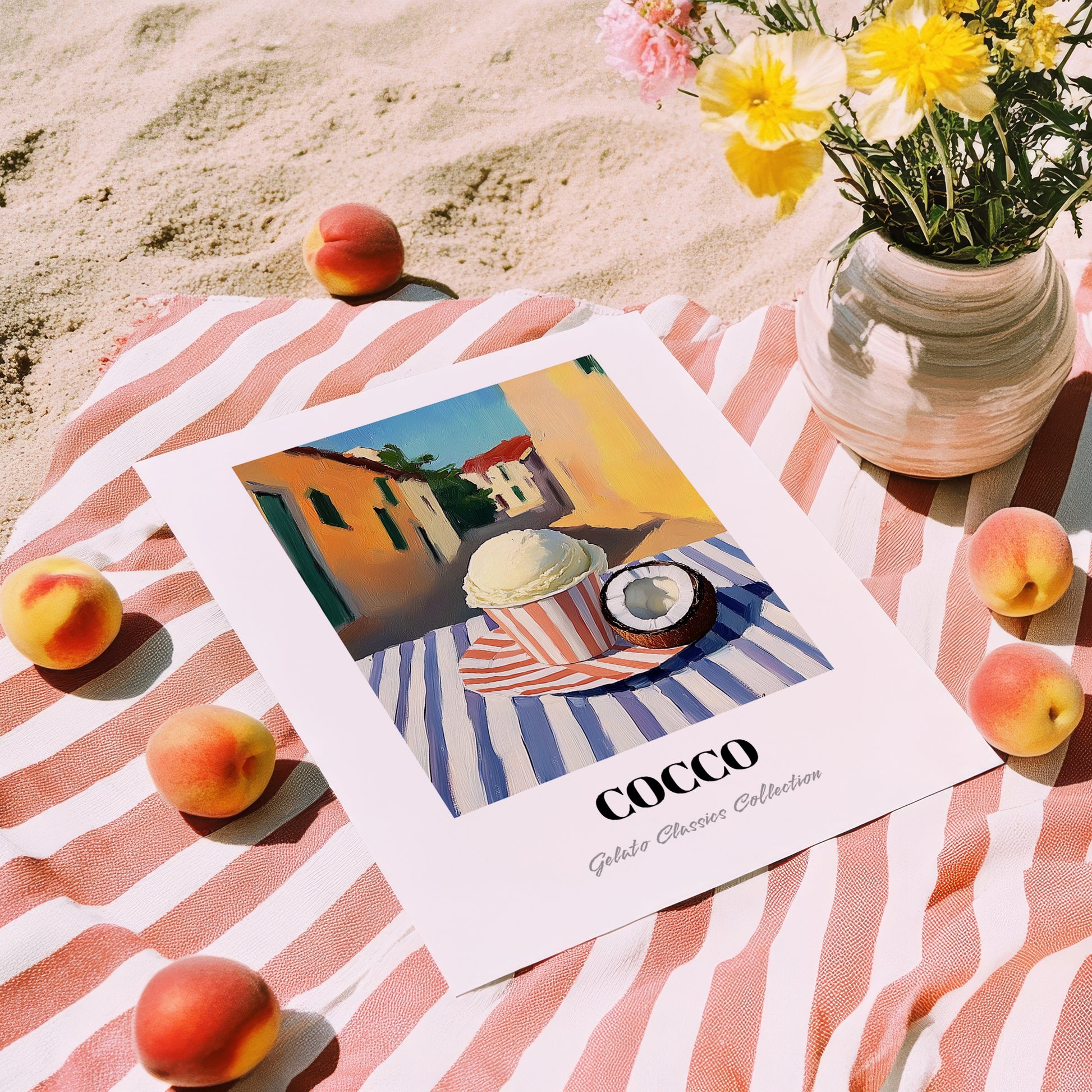 Gelato Cocco – Italian Urban Café Scene, Gelato Still Life, unframed on coastal sand