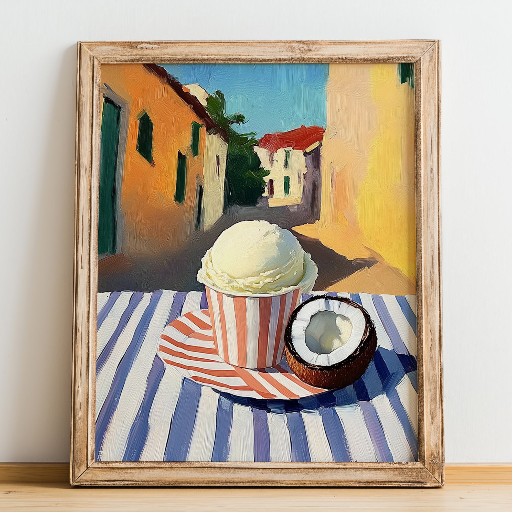 Gelato Cocco – Italian Urban Café Scene, Gelato Still Life, no-text version framed in wood