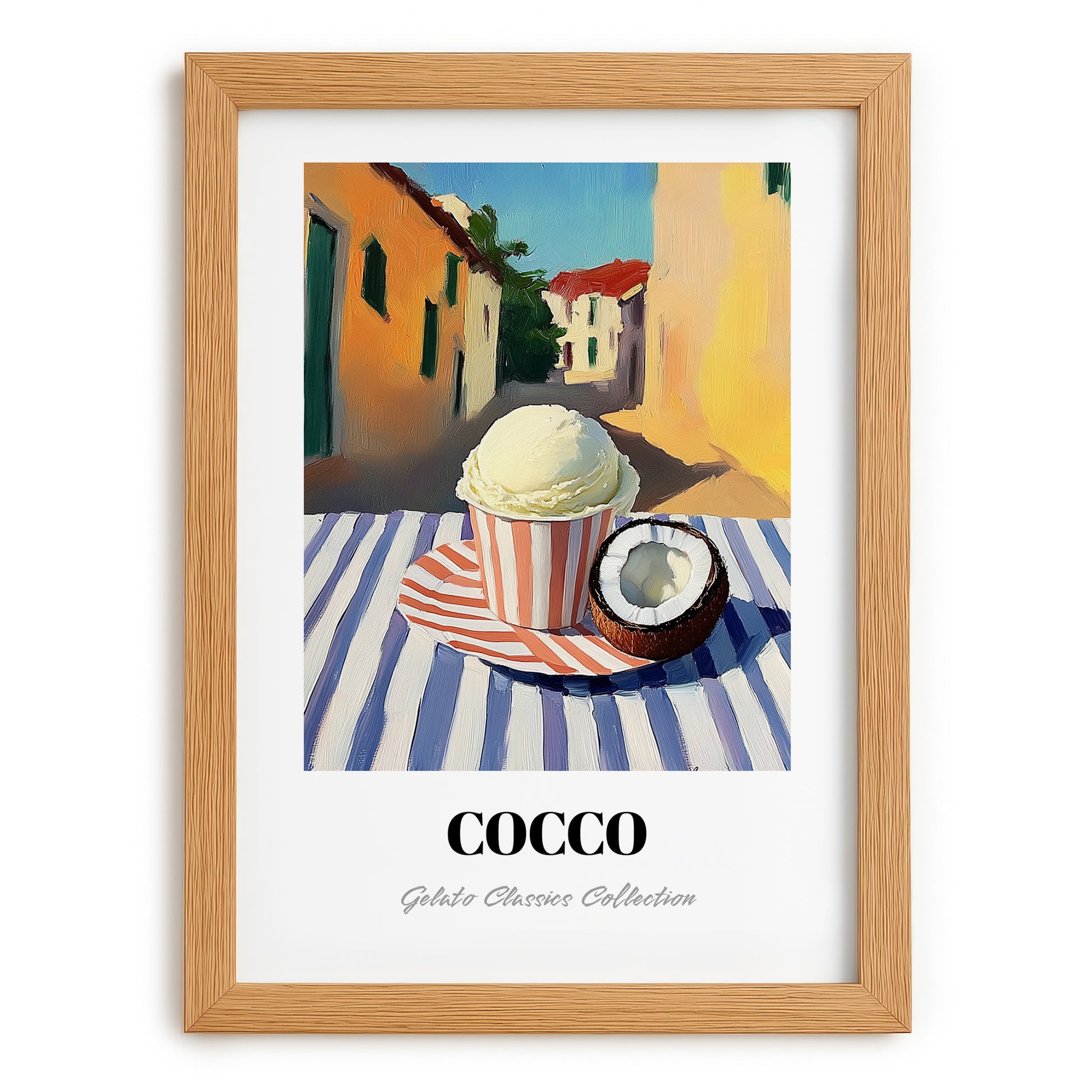 Gelato Cocco – Italian Urban Café Scene, Gelato Still Life, set in oak frame