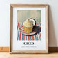 Cocco – on Striped Tablecloth, Gelato Painting, in wooden frame leaning on the floor