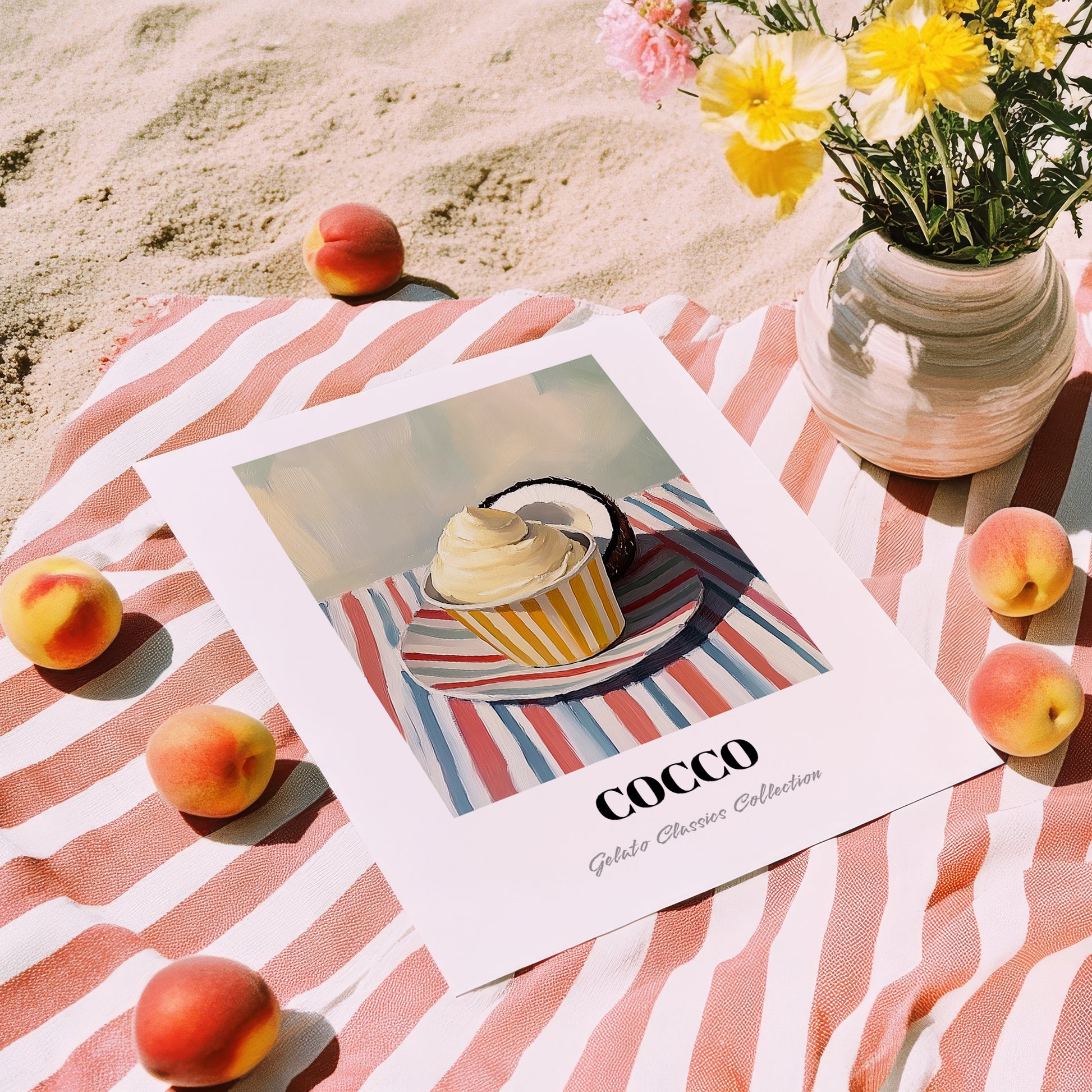 Cocco – on Striped Tablecloth, Gelato Painting, unframed on coastal sand