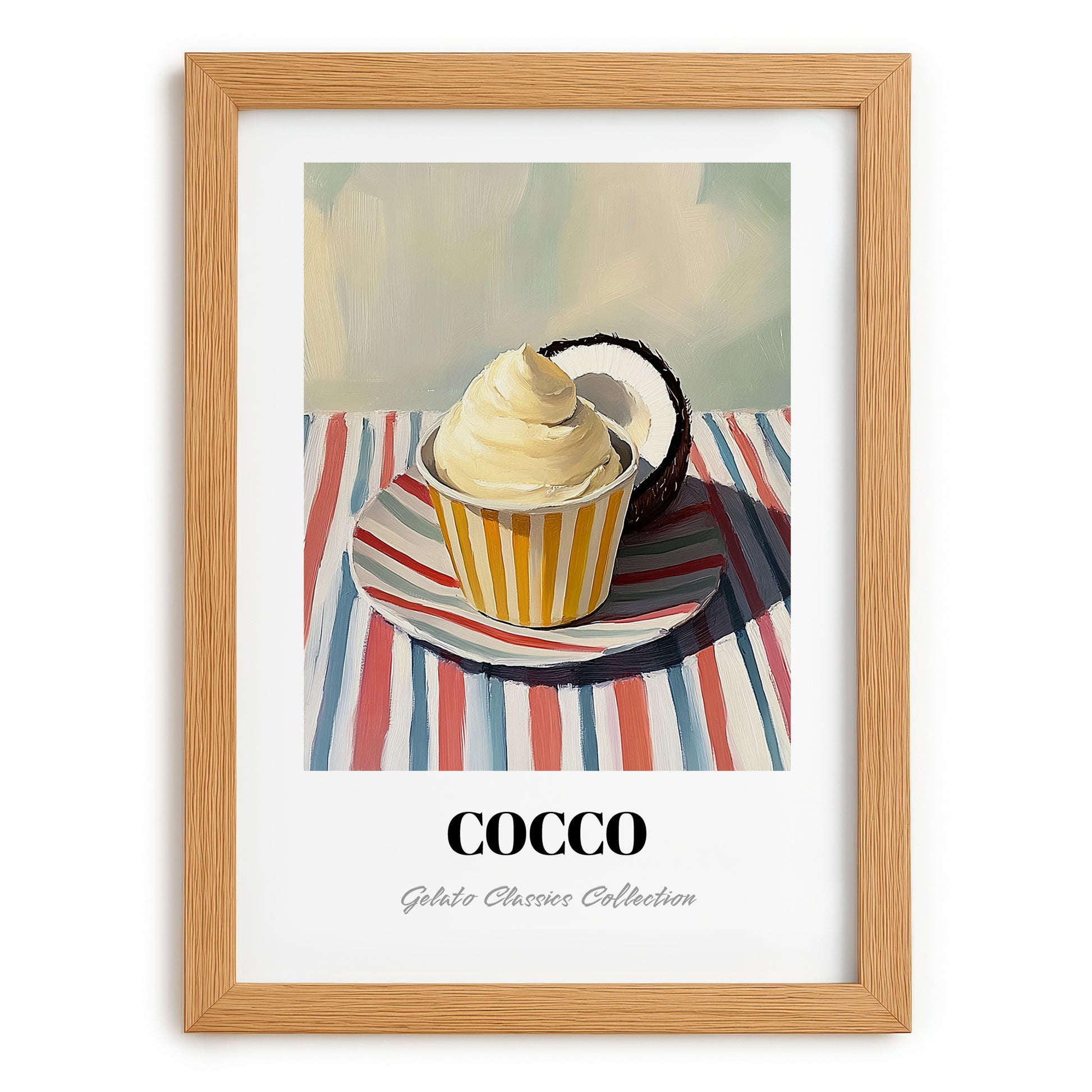 Cocco – on Striped Tablecloth, Gelato Painting, set in oak frame