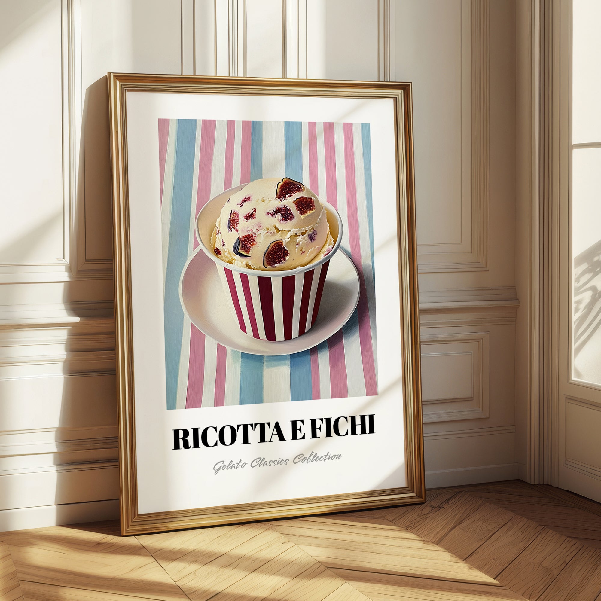 Ricotta E Fichi – on Striped Tablecloth, Gelato Print