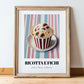 Ricotta E Fichi – on Striped Tablecloth, Gelato Print, in wooden frame leaning on the floor