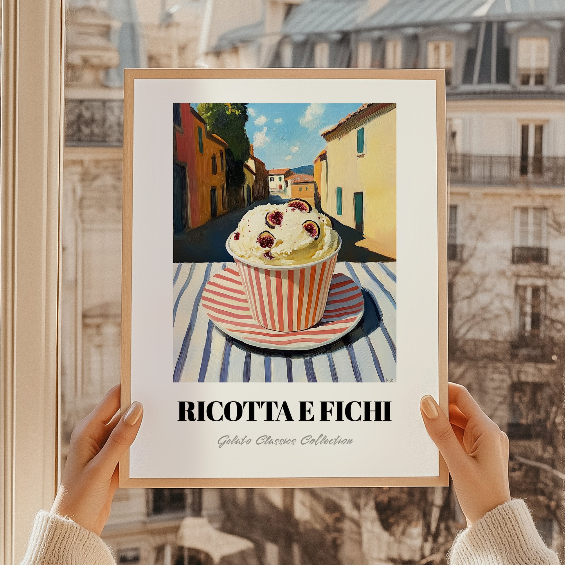 Gelato Ricotta E Fichi – Italian Café on the Corner, Gelato Still Life, styled in a charming Paris street view