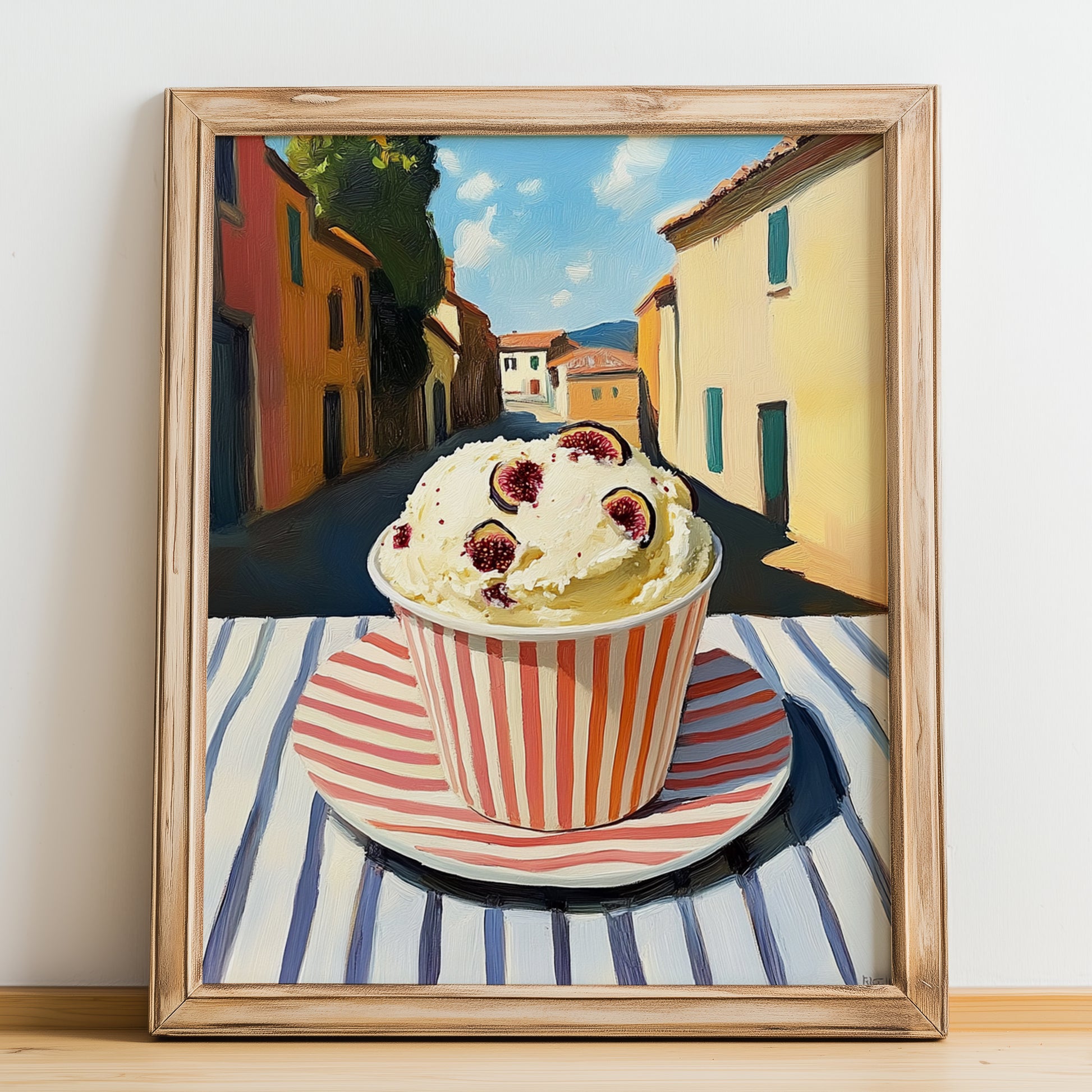 Gelato Ricotta E Fichi – Italian Café on the Corner, Gelato Still Life, no-text version framed in wood