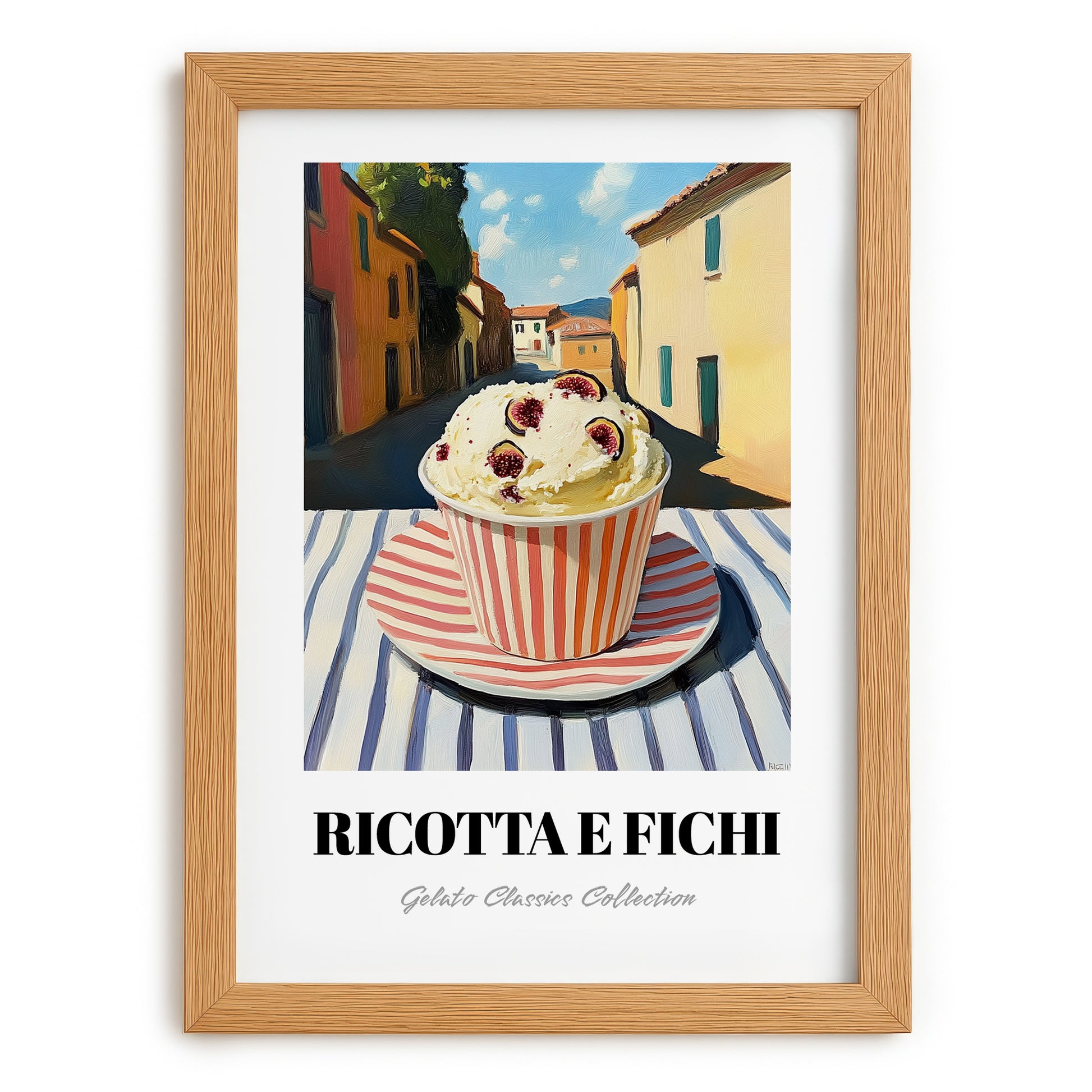 Gelato Ricotta E Fichi – Italian Café on the Corner, Gelato Still Life, set in oak frame