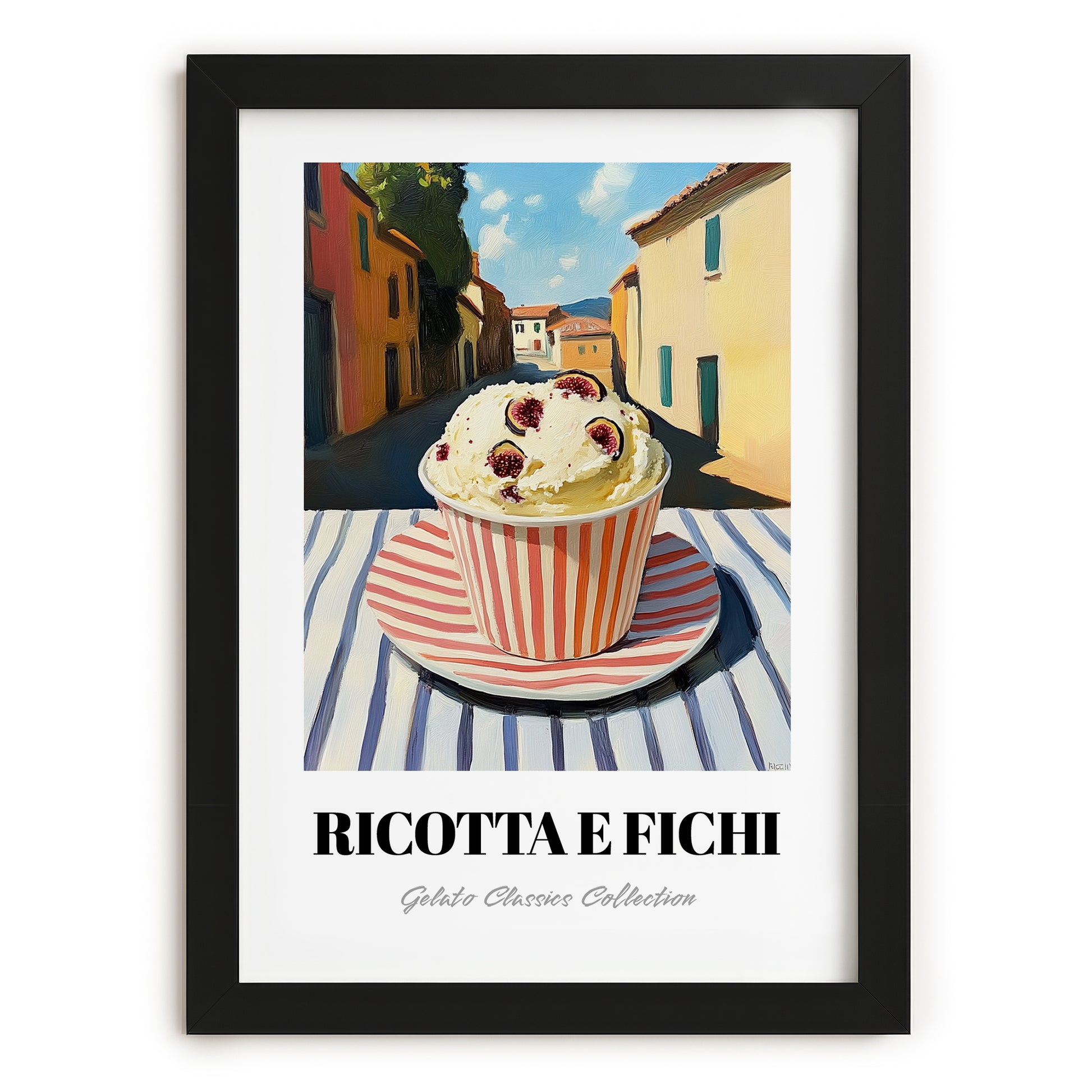 Gelato Ricotta E Fichi – Italian Café on the Corner, Gelato Still Life, in sleek black frame