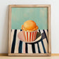 Melone – on Striped Tablecloth, Gelato Wall Decor, no-text version framed in wood
