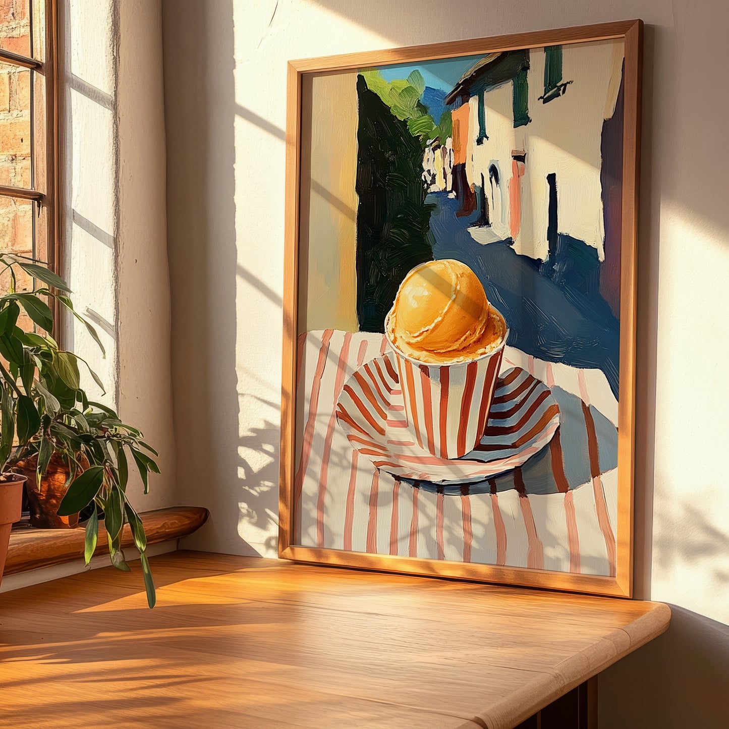 Gelato Melone – Italian Street Café Scene, Gelato Painting, clean layout with no caption