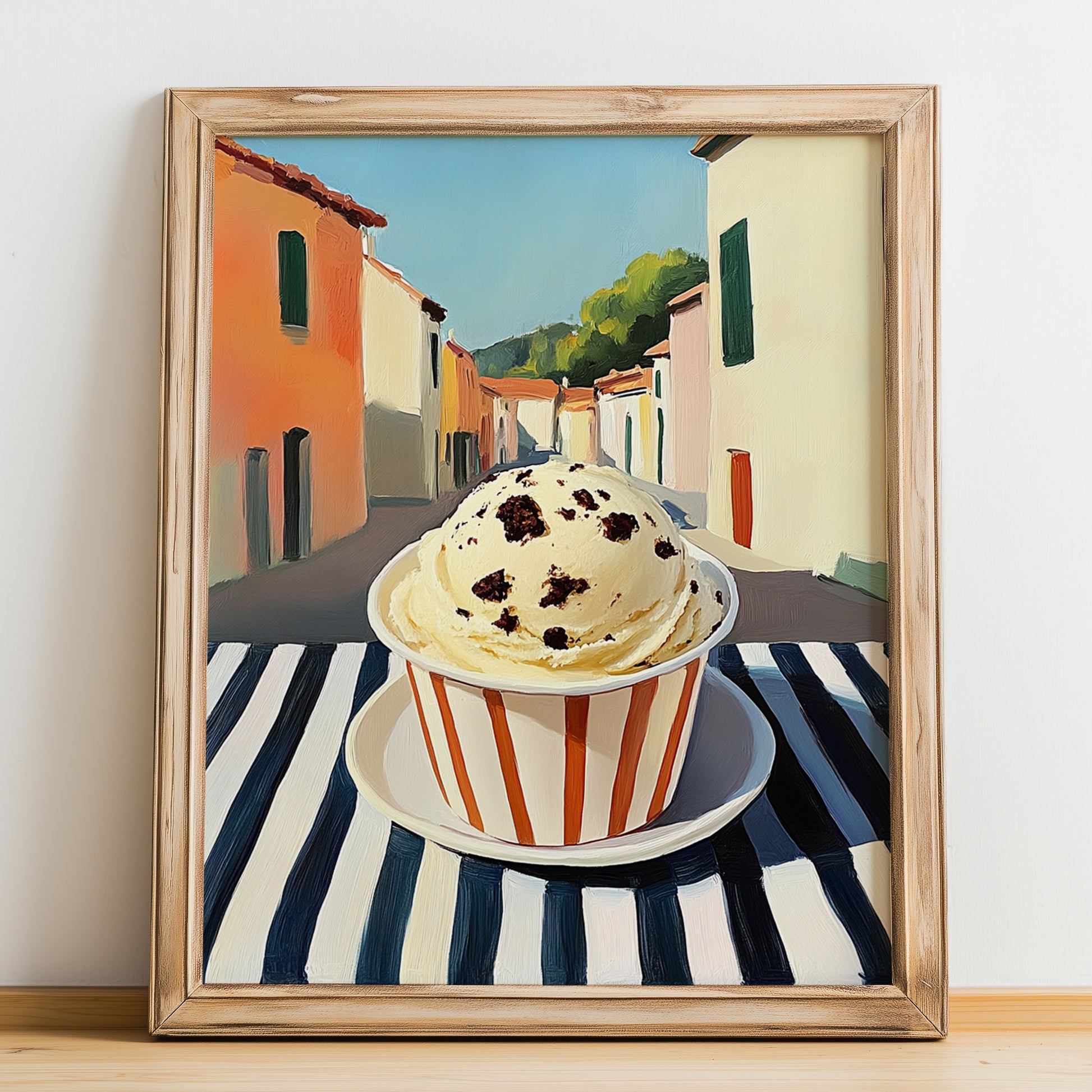 Gelato Biscotto E Crema – Italian Café on the Corner, Gelato Poster, no-text version framed in wood