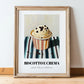 Biscotto E Crema – on Striped Tablecloth, Gelato Painting, in wooden frame leaning on the floor
