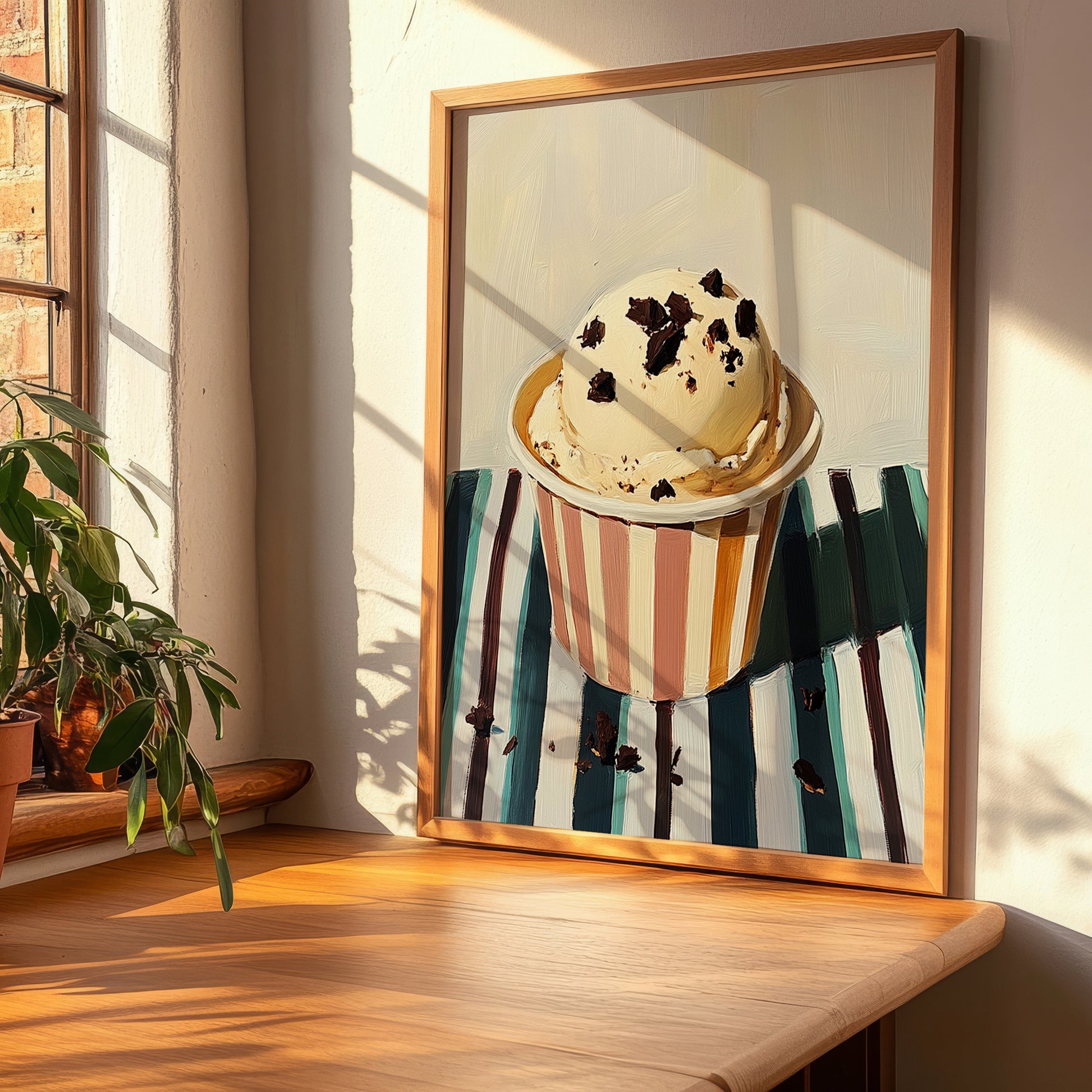 Biscotto E Crema – on Striped Tablecloth, Gelato Painting, clean layout with no caption