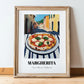 Pizza Margherita – Italian Urban Café Scene, Pizza Still Life, in wooden frame leaning on the floor