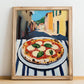 Pizza Margherita – Italian Urban Café Scene, Pizza Still Life, no-text version framed in wood