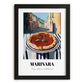 Pizza Marinara – Italian Outdoor Café Scene, Pizza Painting, in sleek black frame