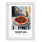 Pizza Marinara – Italian Outdoor Café Scene, Pizza Painting, placed in minimal white frame