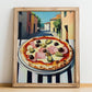 Pizza Capricciosa – Italian Street Café Scene, Pizza Still Life, no-text version framed in wood