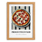 Prosciutto E Funghi – on Striped Tablecloth, Pizza Still Life, set in oak frame