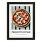 Prosciutto E Funghi – on Striped Tablecloth, Pizza Still Life, in sleek black frame