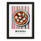 Bufala (Bufalina) – on Striped Tablecloth, Pizza Still Life, in sleek black frame