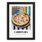 Pizza Carbonara – Italian Urban Café Scene, Pizza Illustration, in sleek black frame