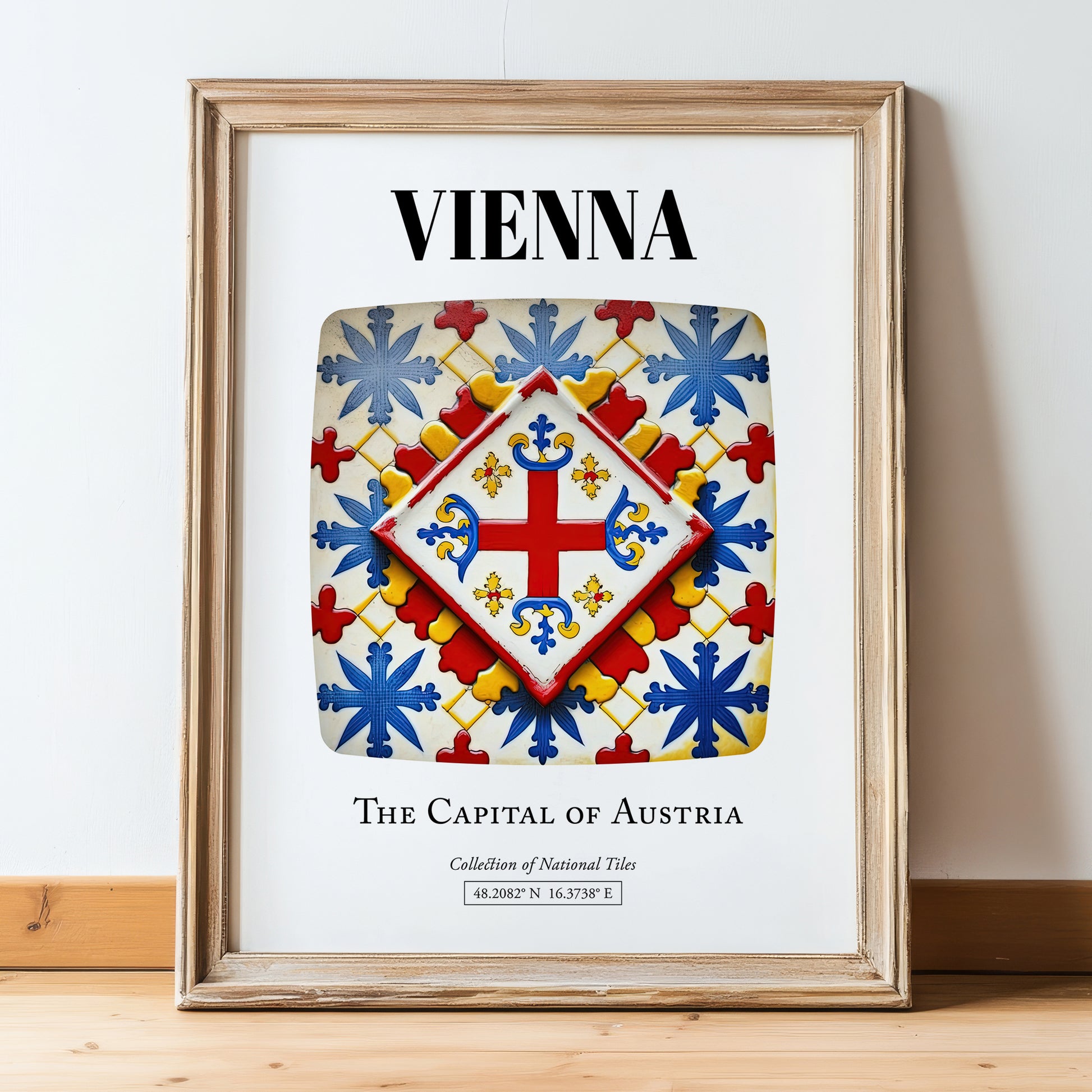 Vienna, Austria – Tourist Destination Poster, in wooden frame leaning on the floor