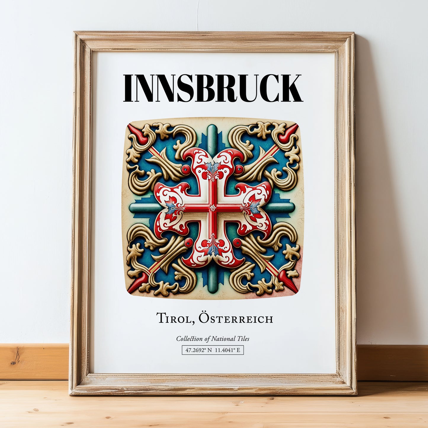 Innsbruck, Austria – Travel Print, in wooden frame leaning on the floor
