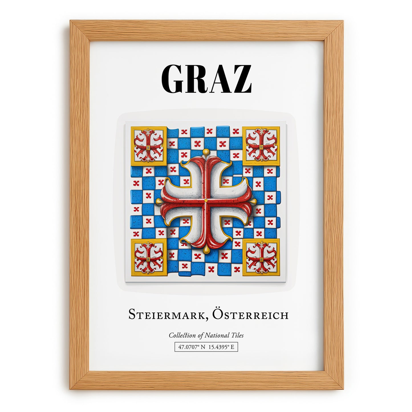 Graz, Austria – Travel Poster, set in oak frame