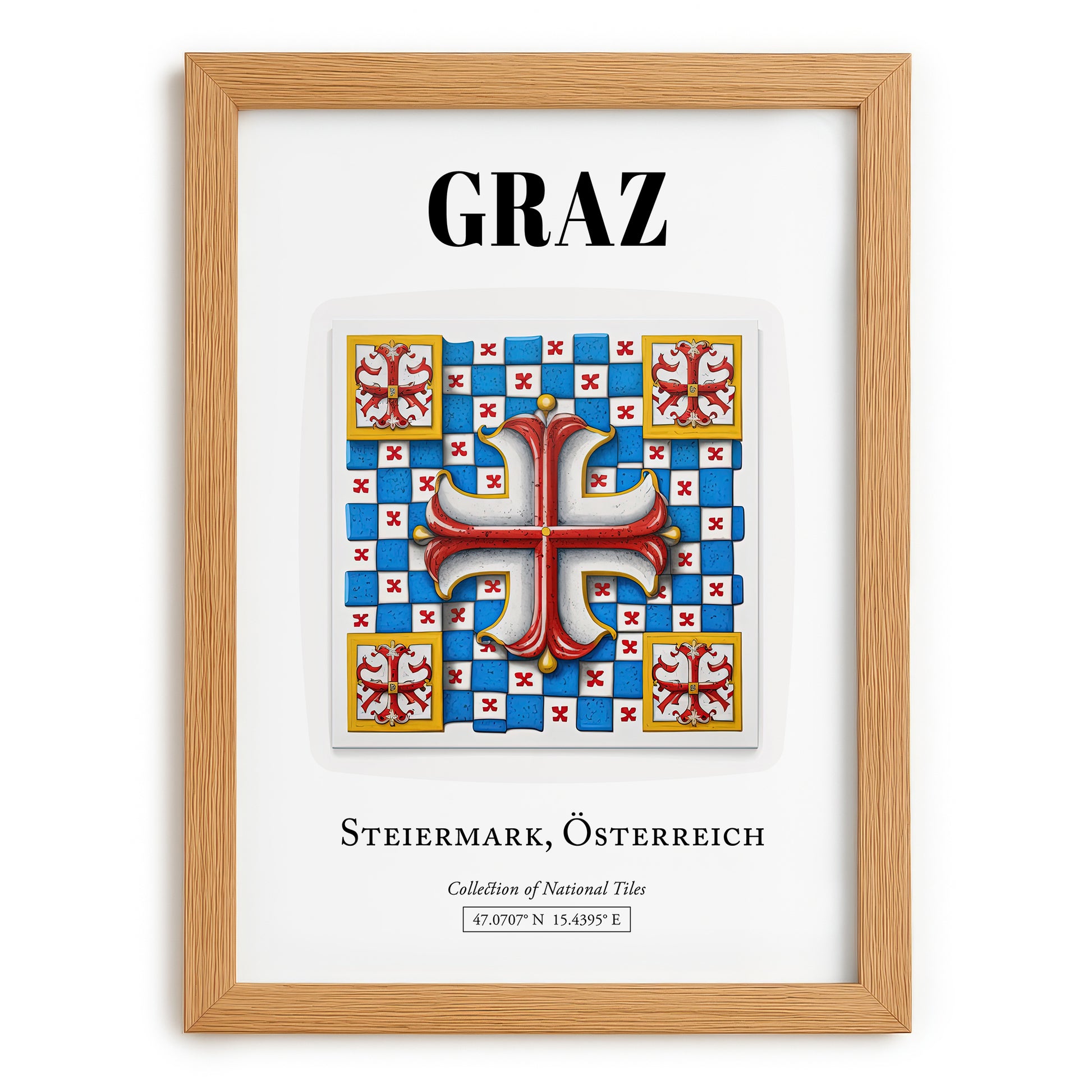 Graz, Austria – Travel Poster, set in oak frame