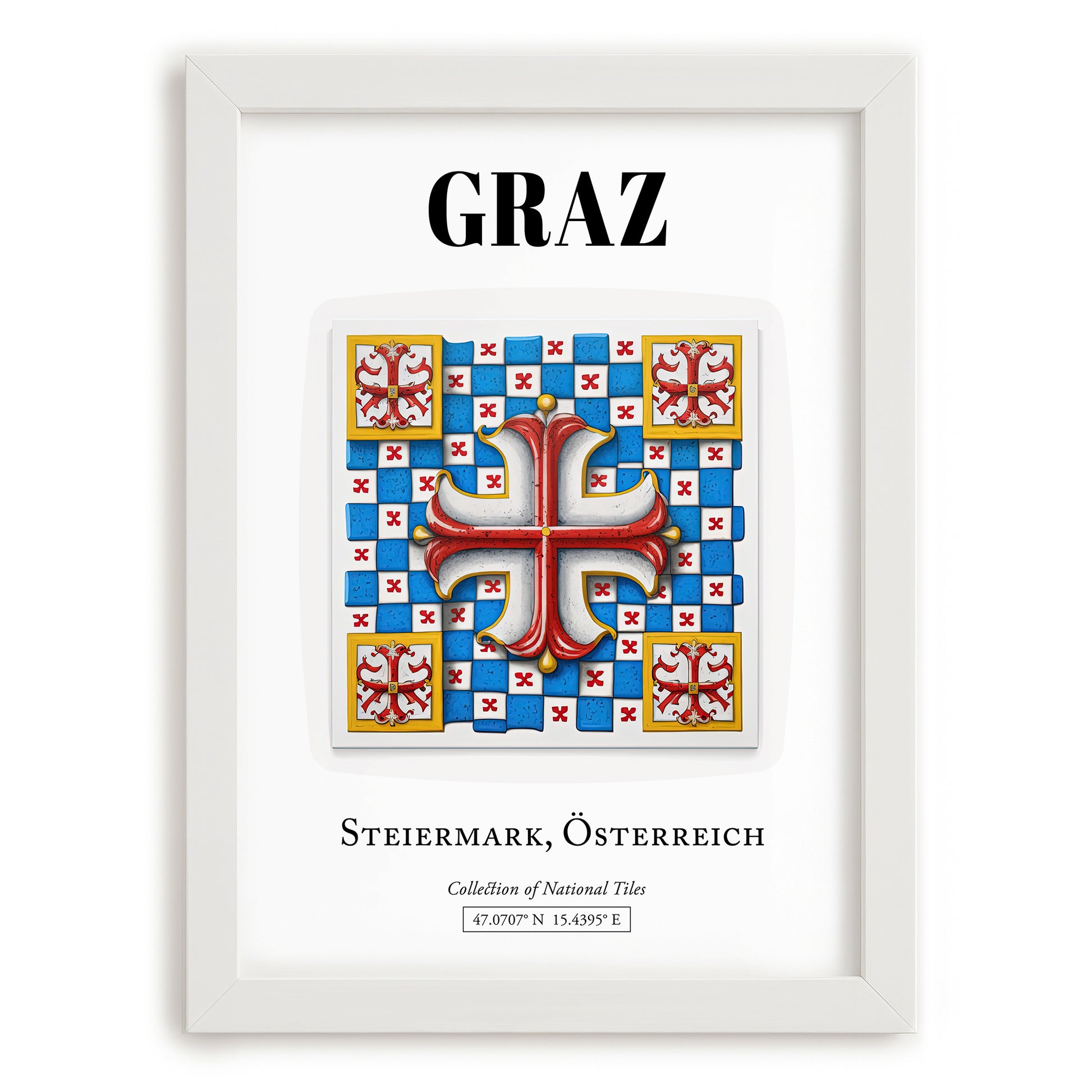 Graz, Austria – Travel Poster, placed in minimal white frame