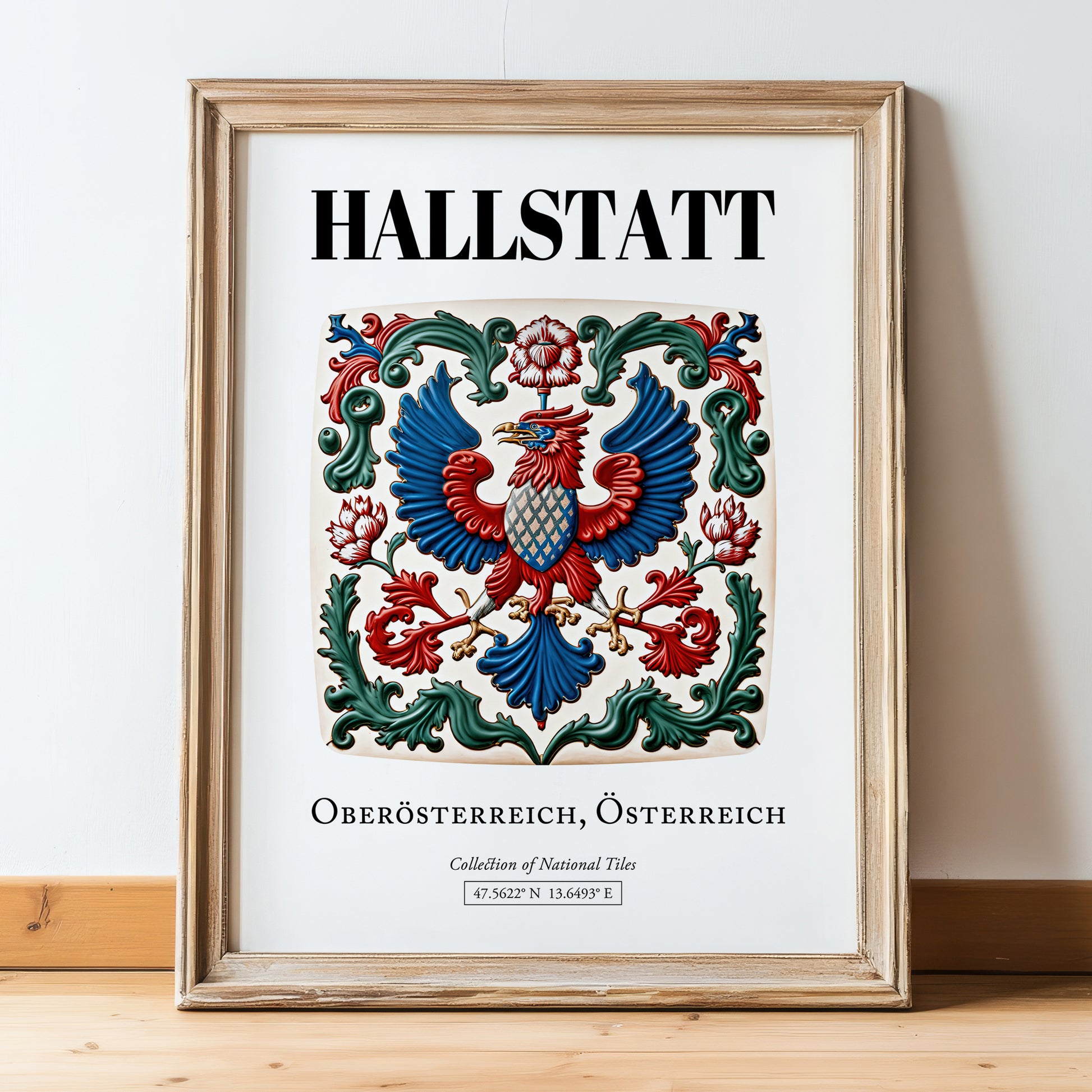 Hallstatt, Austria – Travel Print, in wooden frame leaning on the floor
