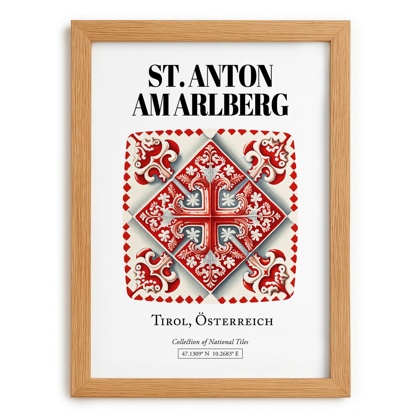 St. Anton Am Arlberg, Austria – Travel Print, set in oak frame
