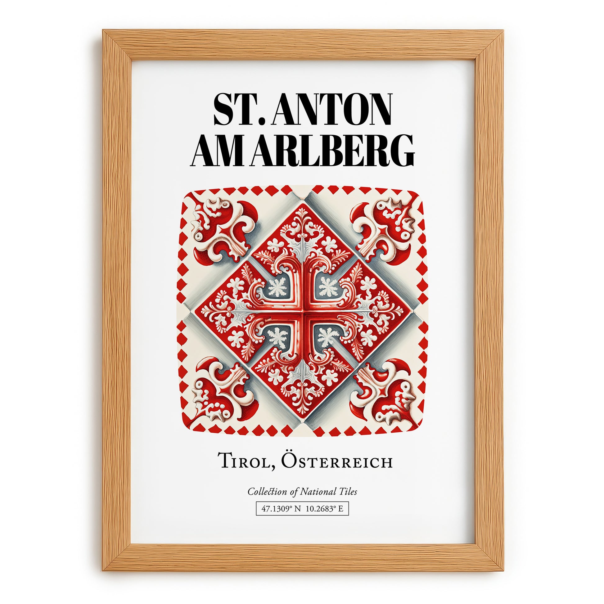 St. Anton Am Arlberg, Austria – Travel Print, set in oak frame