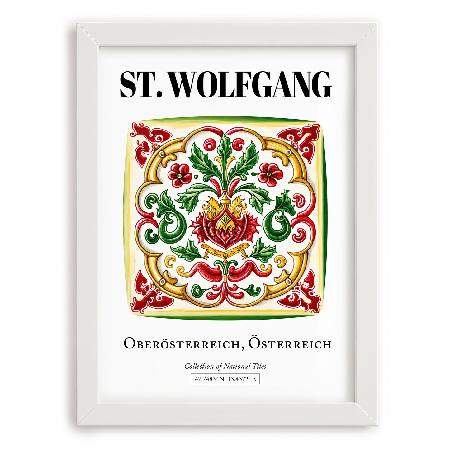 St. Wolfgang, Austria – Travel Wall Art, placed in minimal white frame