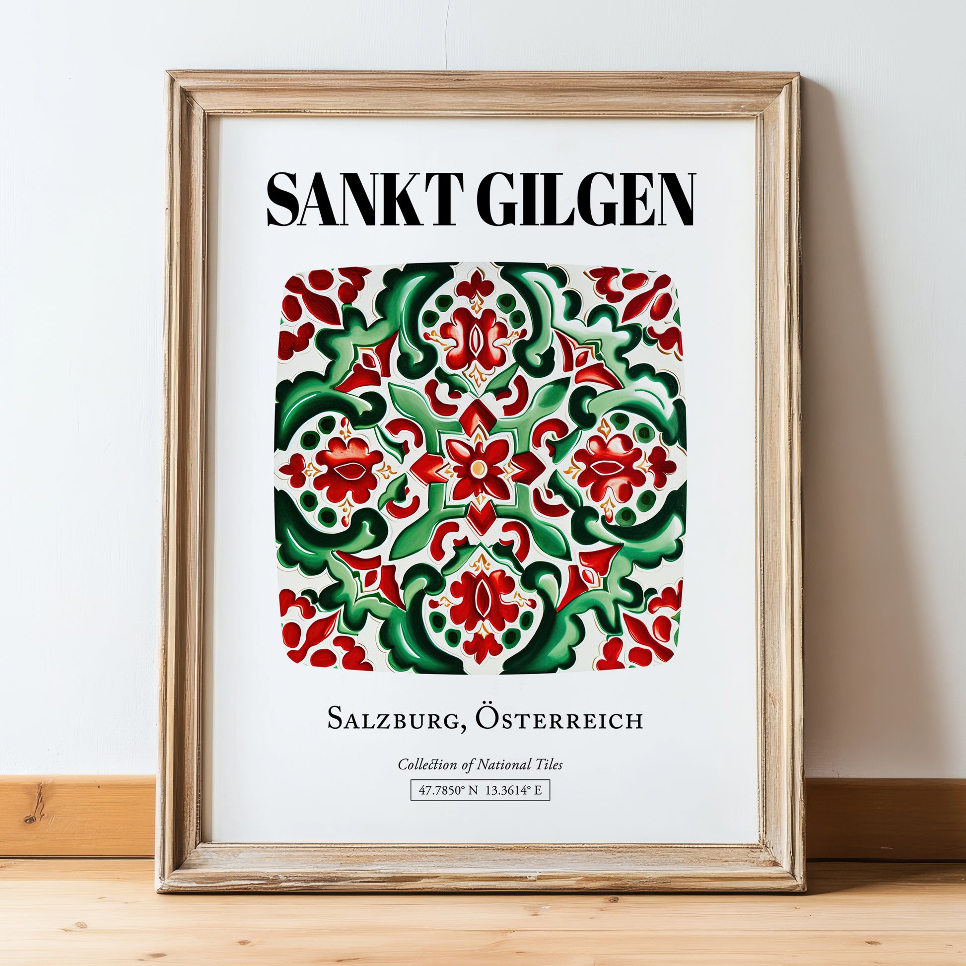 Sankt Gilgen, Austria – Cultural Heritage Wall Art, in wooden frame leaning on the floor